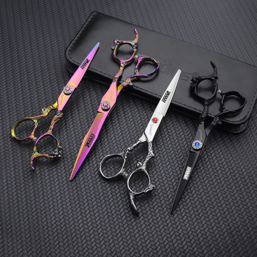 6 Inches 7 Inch Barber Scissors Professional Japanese 440C Steel Hairdressing Scissors Pure Black Hair Thinning Cutting Tools