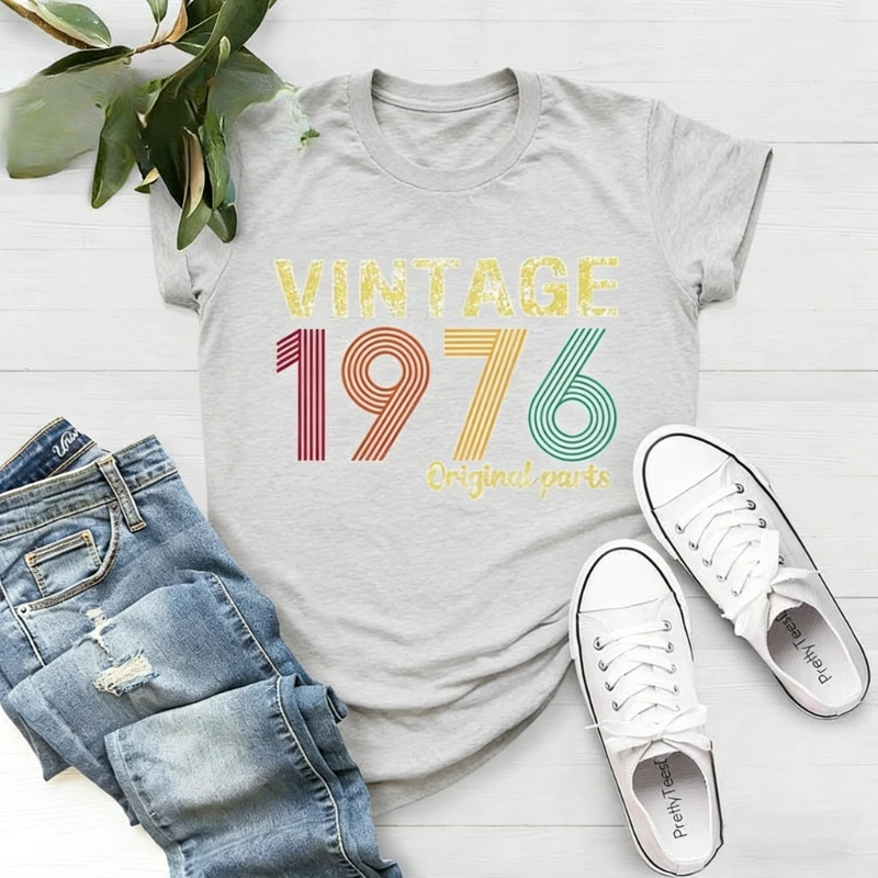 Original Part 1976 Retro Shirt Vintage Born in For Women 49th Birthday Gift for Unisex Printed T-shirt Tops All-match T-shirts