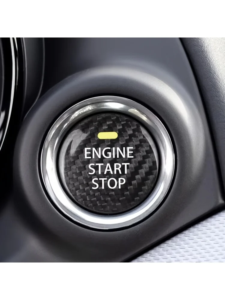 1 Stück Kohlefaser-Start-Stopp-Knopf-Abdeckung Zündschalter-Dekoraufkleber für Mazda3 Mazda6 CX3 CX5 CX9 MX5 Miata Modifikation – Detail 1