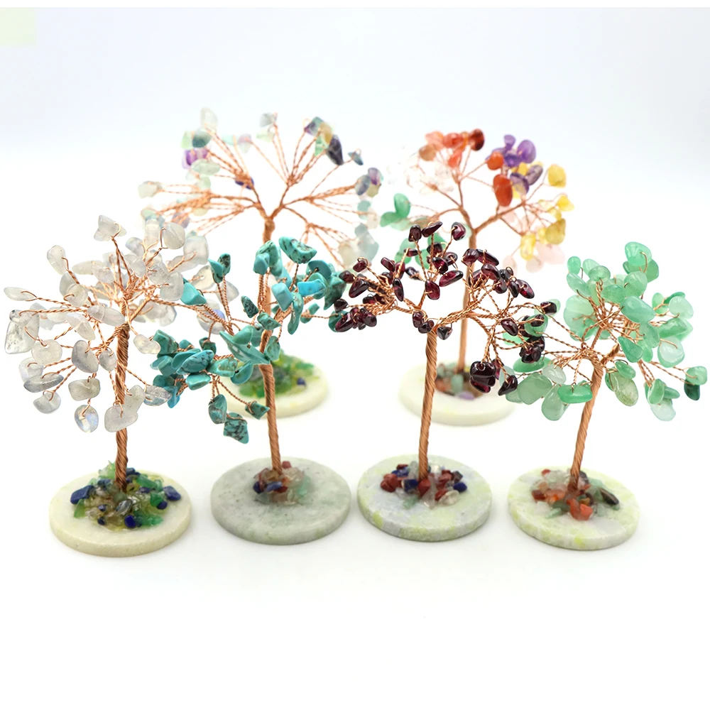 

Natural Crystal Copper Wire Tree Mini Bonsai Simulation Plants Stone Base for Table Home Room Bedroom Decor Gemstone Ornaments