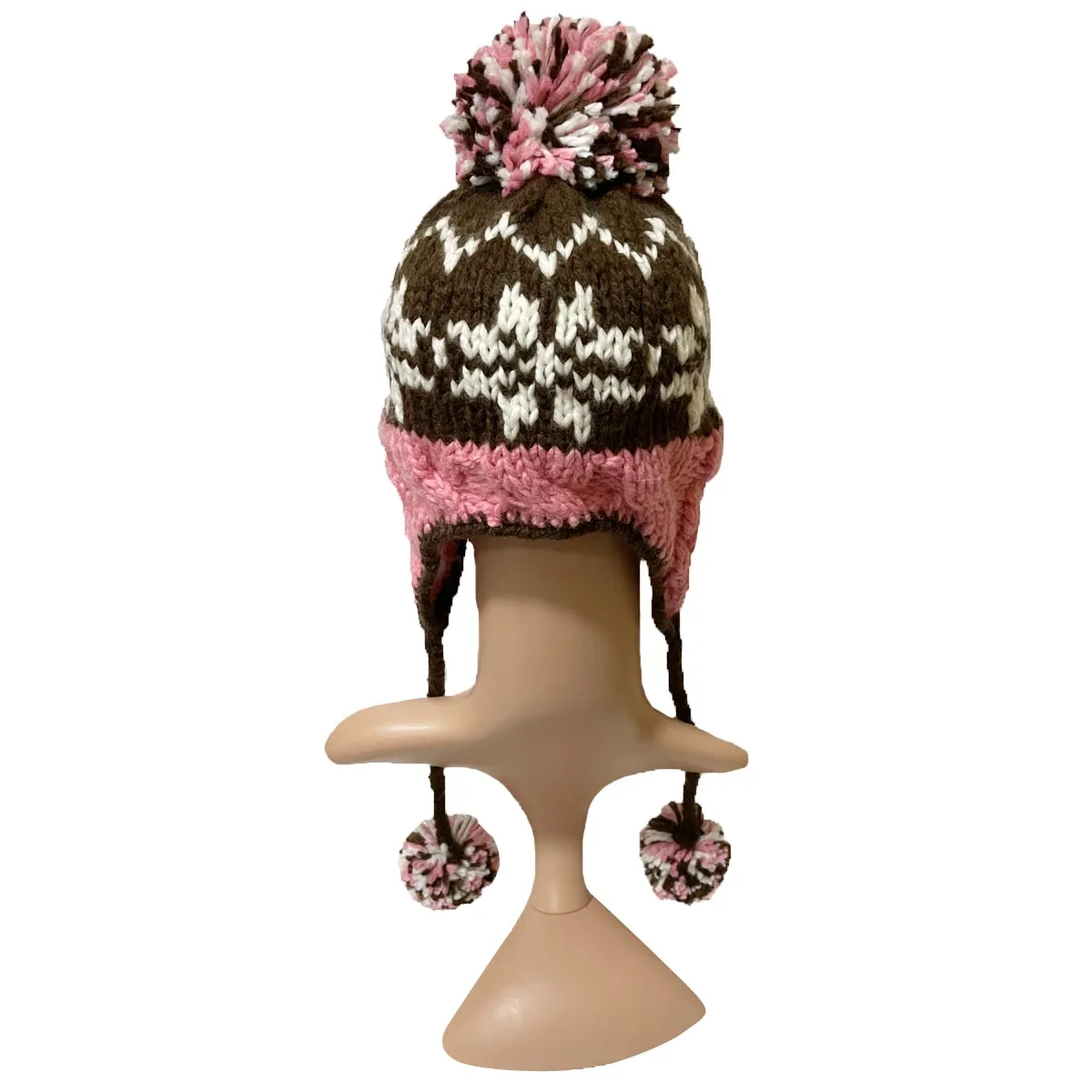 BomHCS  Snowflake Beanie Hat Women Winter Warm Earmuff Earflap Hanging Pom Ball