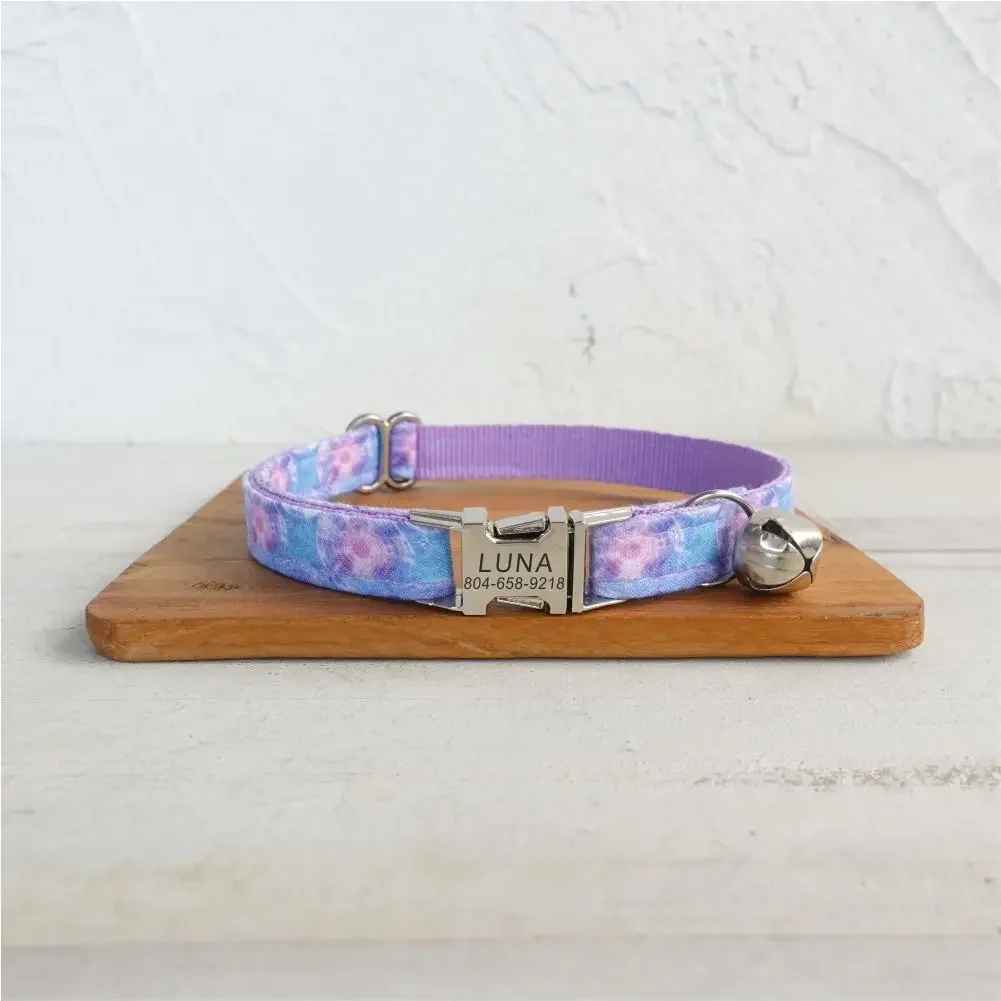 

Personalized Cat Collar with Free Engraving, Matching Pet Leash,Customzied Contacts Metal Buckle, Nebula Small Pet Collar