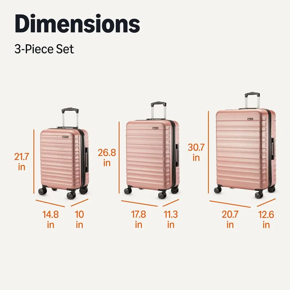 Expandable Hardshell Luggage Set - 3 Sizes: 21, 26, 30 with Wheels, Scratch-Resistant, Rose Gold