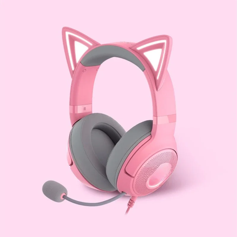 Cute Cat v2 Pink Game Headset Symphony RGB Computer Wired USB