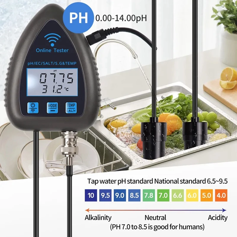 Tuya Wifi 5 en 1 Probador de Calidad del Agua Monitor en línea TDS EC S.G medidor de prueba de temperatura de salinidad medidor de PH de piscina enchufe de la UE