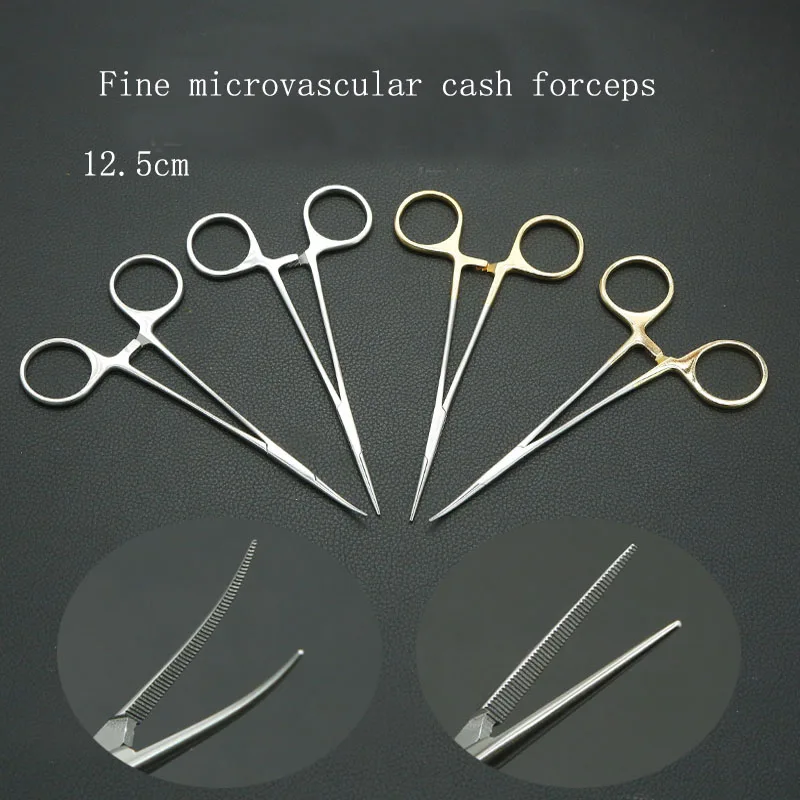 Plastic eye bag fine hemostatic clamp Micro-vascular clamp Elbow double eyelid 12.5cm stainless steel fat clamp