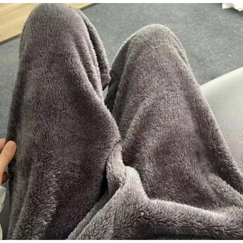 Thickened Coral Fleece Pajama Pants for Men Women, Autumn Winter Solid Color Warm Lovers Home Pants, Can Be Worn Outside