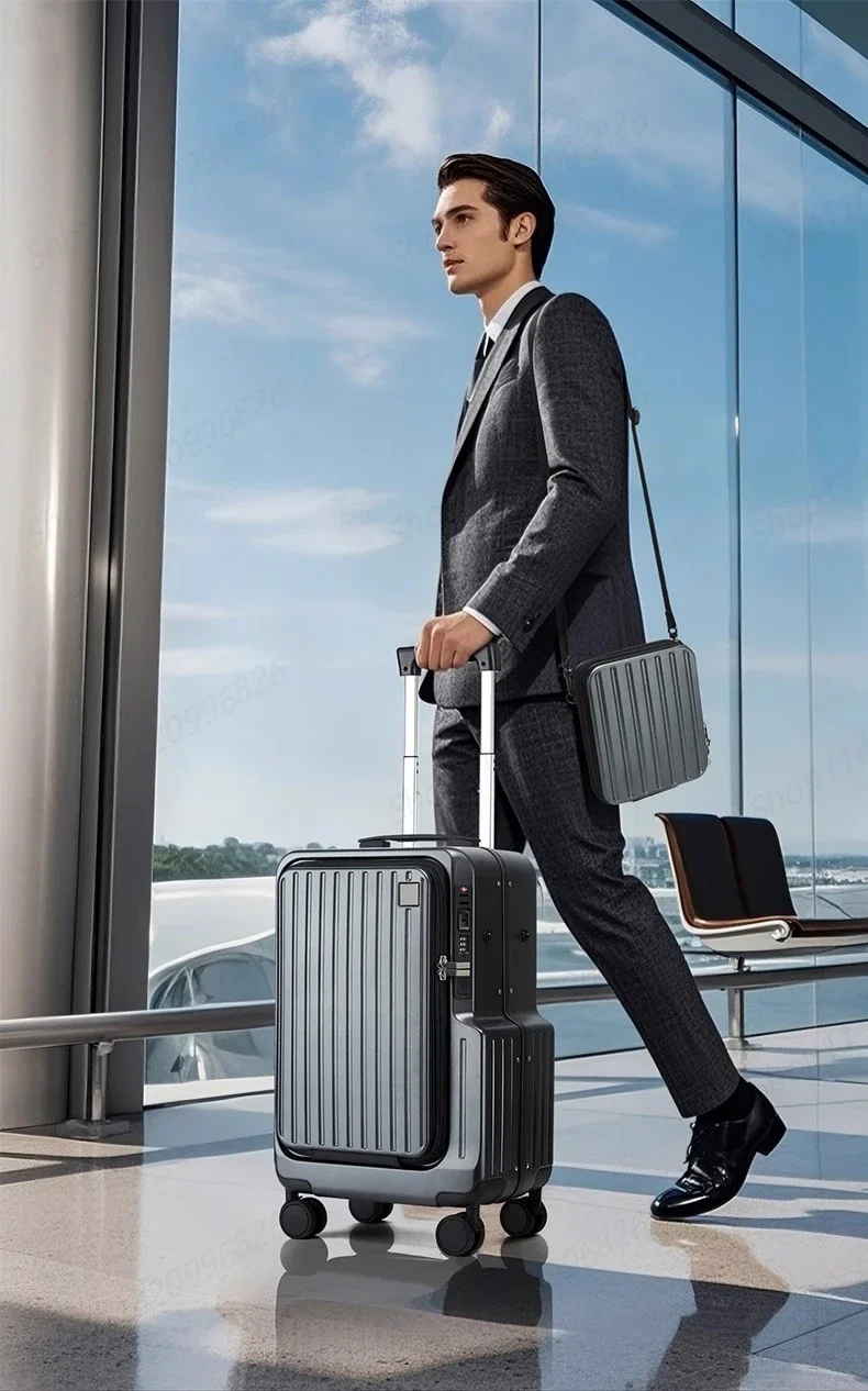 Handgepäck-Koffer mit Vorderöffnung, multifunktionaler Trolley-Koffer, 20-Zoll-Reisekabine, Passwortschloss, Gepäckkoffer, Reisetaschen – Detail 5