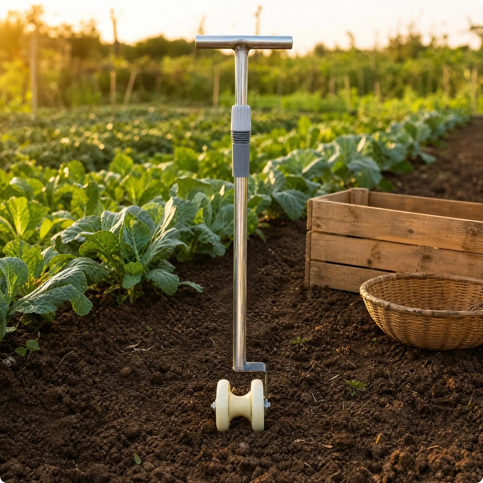 Garden Drip Line Puller Tool with Twinwheel Support for Efficient Tubing Installation and Retrieval