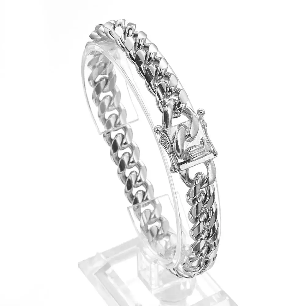 8-18mm Cuban Curb Miami Chain Bracelet Silver Color Stainless Steel Link Chain Bracelets & Bangles for Men Hip Hop Rock Jewelry