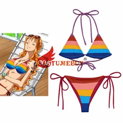 Anime Nami Swimsuit Cosplay Costume Rainbow Bikini Sexy 2Pcs Set Colorful Swimwear Women Girls Bathing Suit