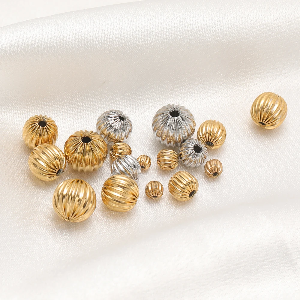 10 Stück Edelstahl Hohle Gerippte Kugelperlen Lose Abstandsperlen für DIY Schmuckherstellung Halsketten Armband Zubehör – Detail 5