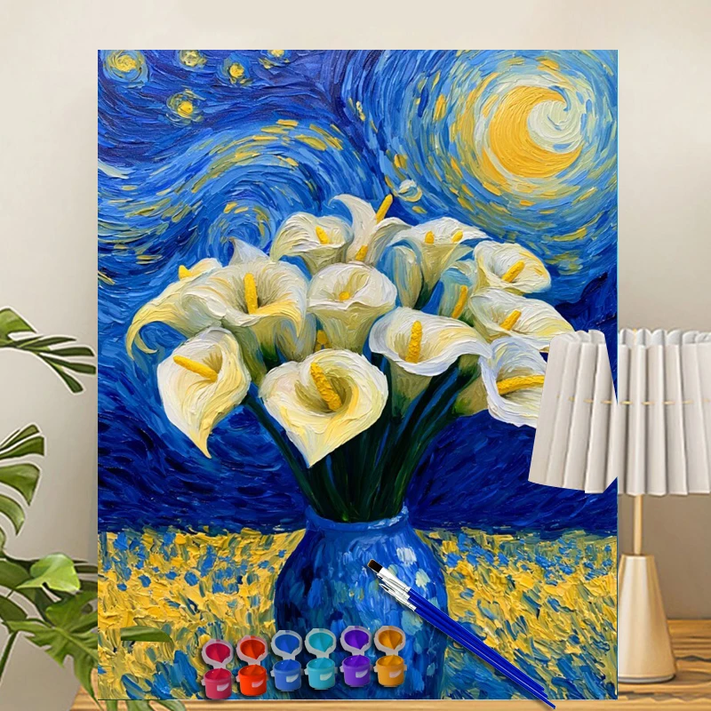 Painting By Numbers Calla Lilies Under Starry N Acrylic Paint Canvas Dropshipping Portrait Family Children Photo Christmas gifts