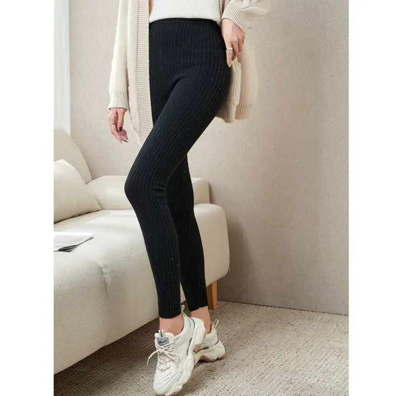 Leggings finos outono inverno feminino cintura alta calças casuais de malha engrossar sólida elasticidade térmica tornozelo comprimento leggins cq131