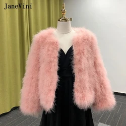 JaneVini Fashion Purple Ostrich Feather Bridal Cape Women Jacket Wedding Faux Fur Shawl Wrap Winter Evening Coat Outerwear Cloak