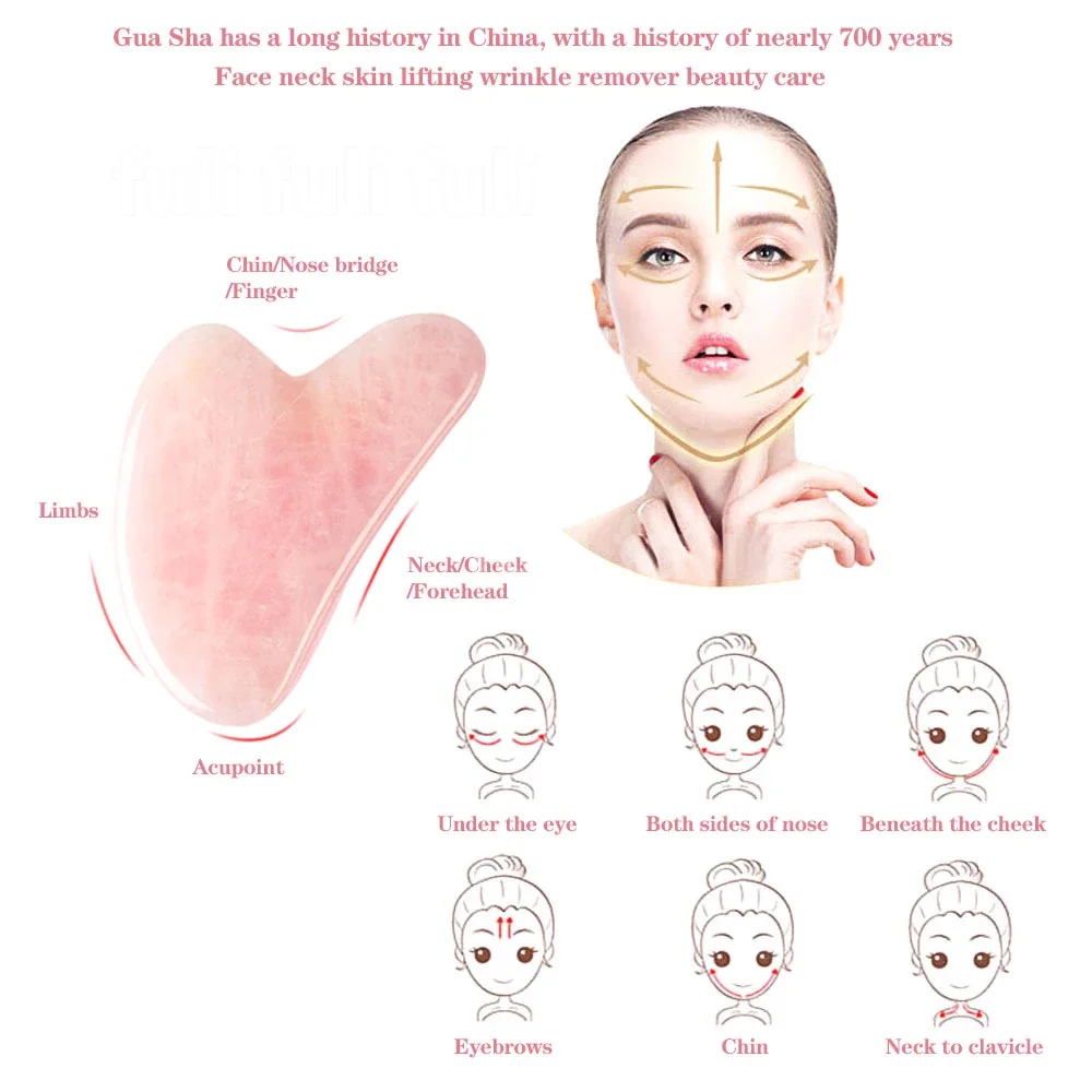 Rose Quartz Jade Guasha นวดหิน Gua Sha Board เครื่องมือความงามการดูแลสุขภาพ Guasha ขูด Face Lifting นวด Meridian เศษ