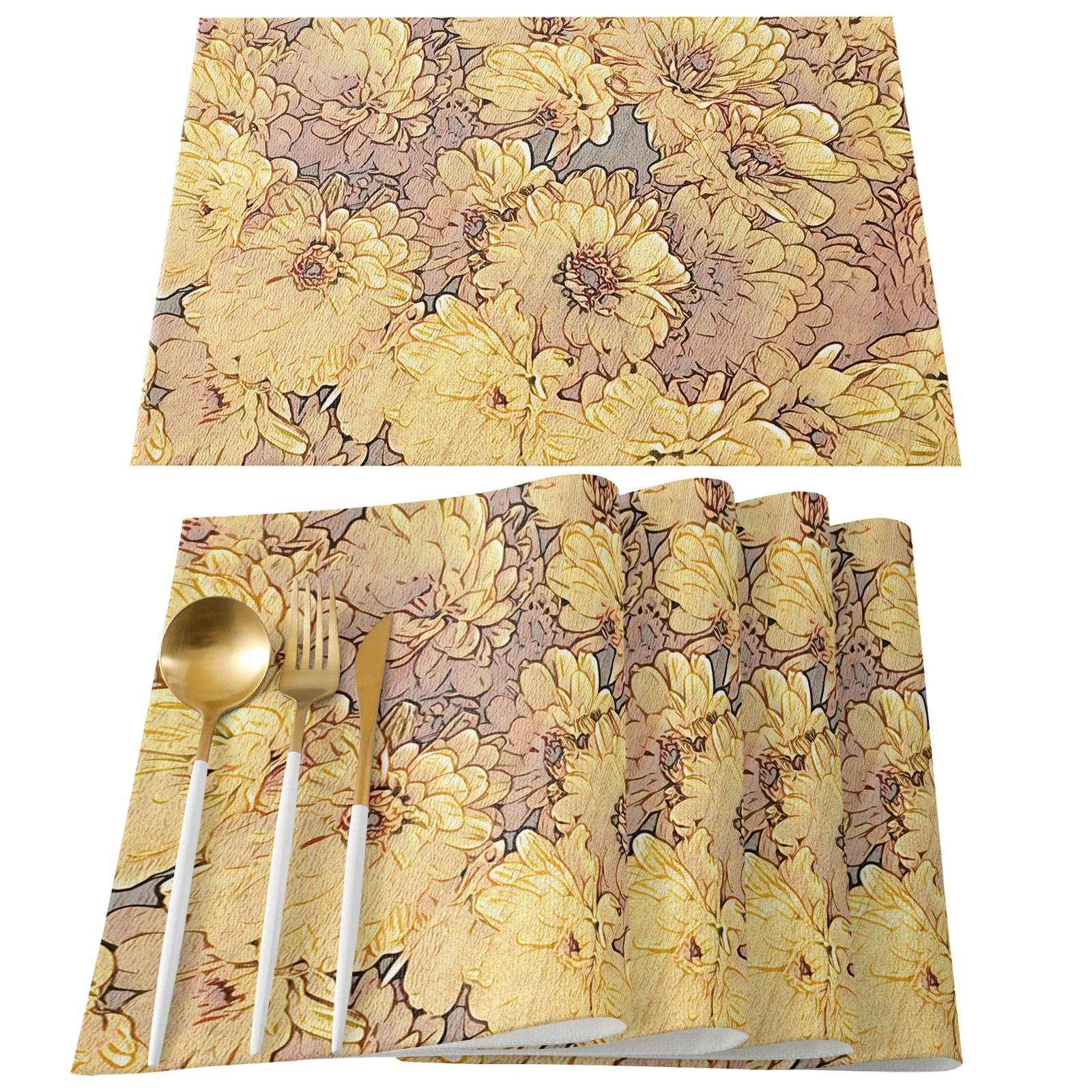 Dahlia Retro Plant Flower Modern Table Runner Country Wedding Decoration Tablecloth Home Hotel Party Kitchen Dining Table Mat