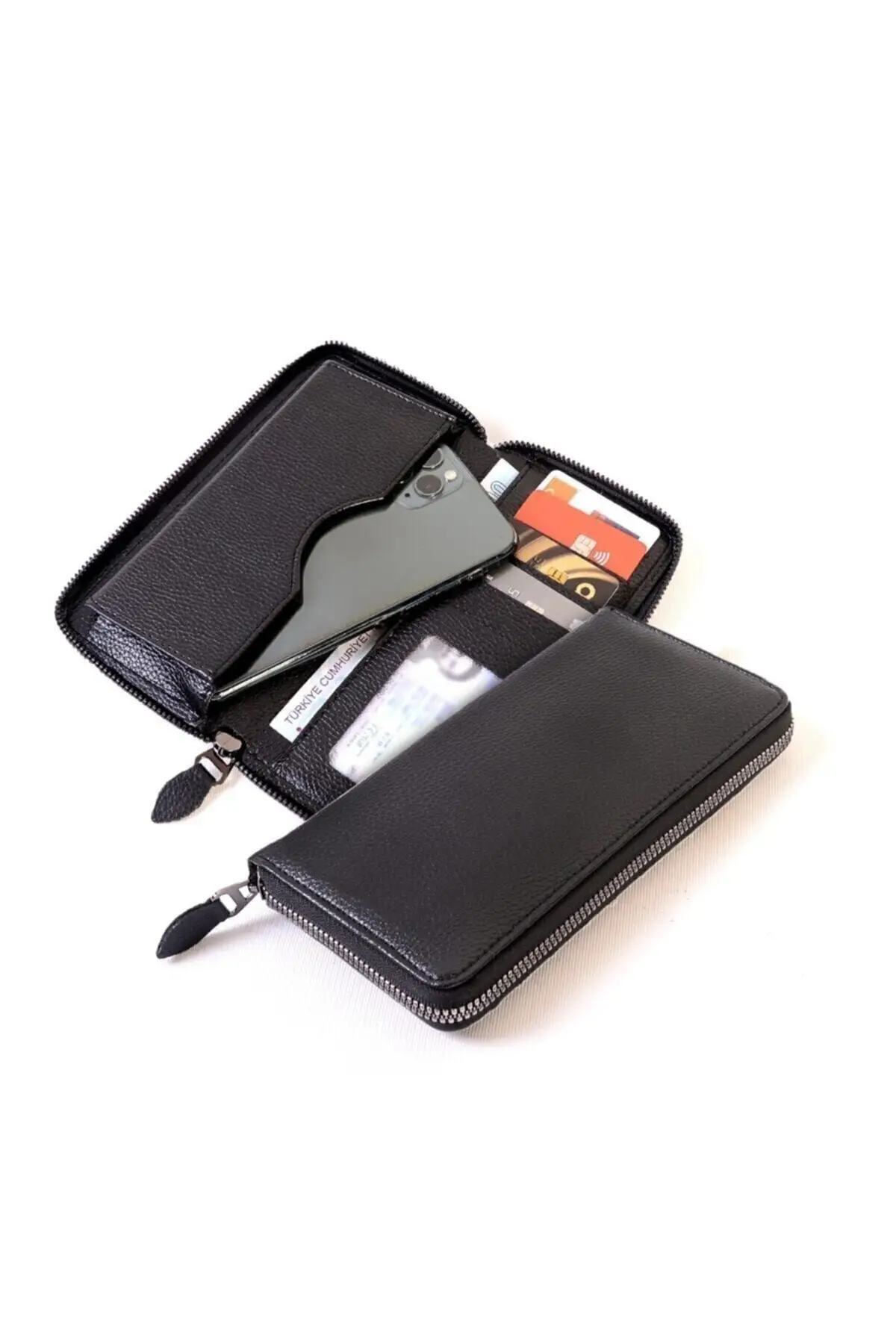 Telefon Protector Division Unisex Vegan Zipper Leather Credit Card Wallet Wallet 1xclub Model Phone Kabı18-9,5 Cm