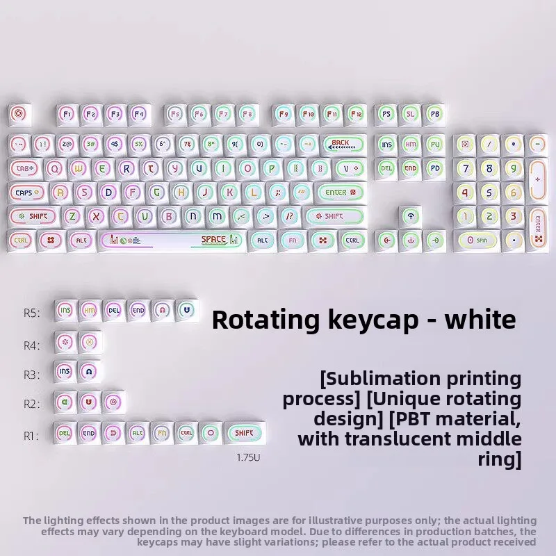 125 Keys  Rotating Shape Pbt Keycaps   Mid-circle Backlit Keycap Set For Mx Switch Mechanical Keyboard Custom Diy Key Caps