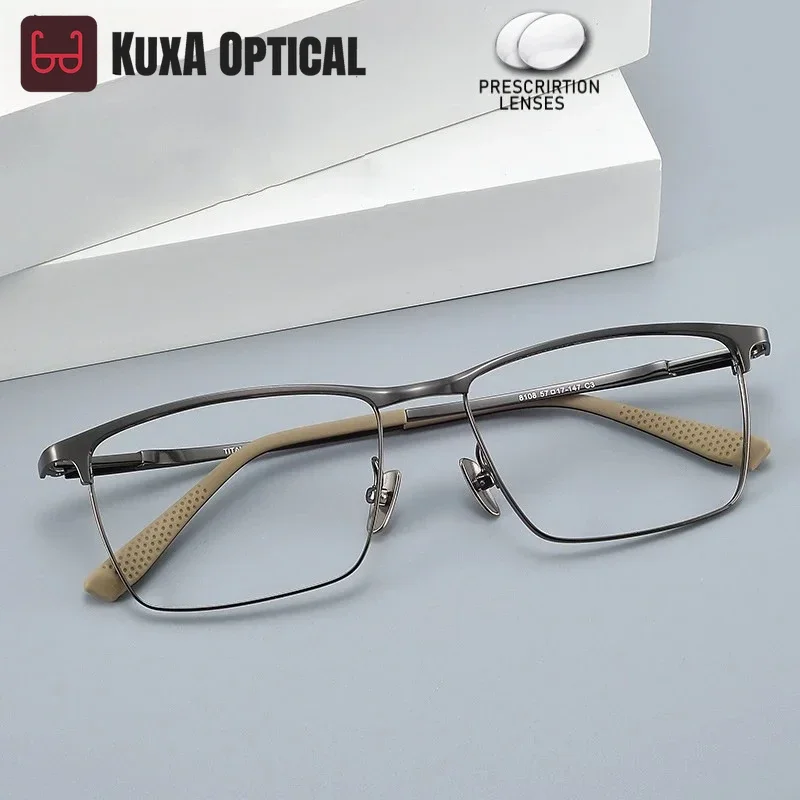 

KUXA мужские очки в оправе из чистого титана с линзами по рецепту, близорукость, чтение, прогрессивные очки на заказ, антибликовый рецепт