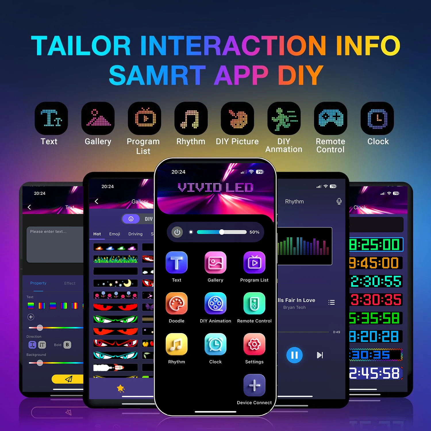 الشيطان العين LED مصفوفة بكسل لوحة عرض الشاشة مرنة RGB سيارة الكتابة على الجدران التمرير النص الرسوم المتحركة متجر تذكير ضوء بلوتوث