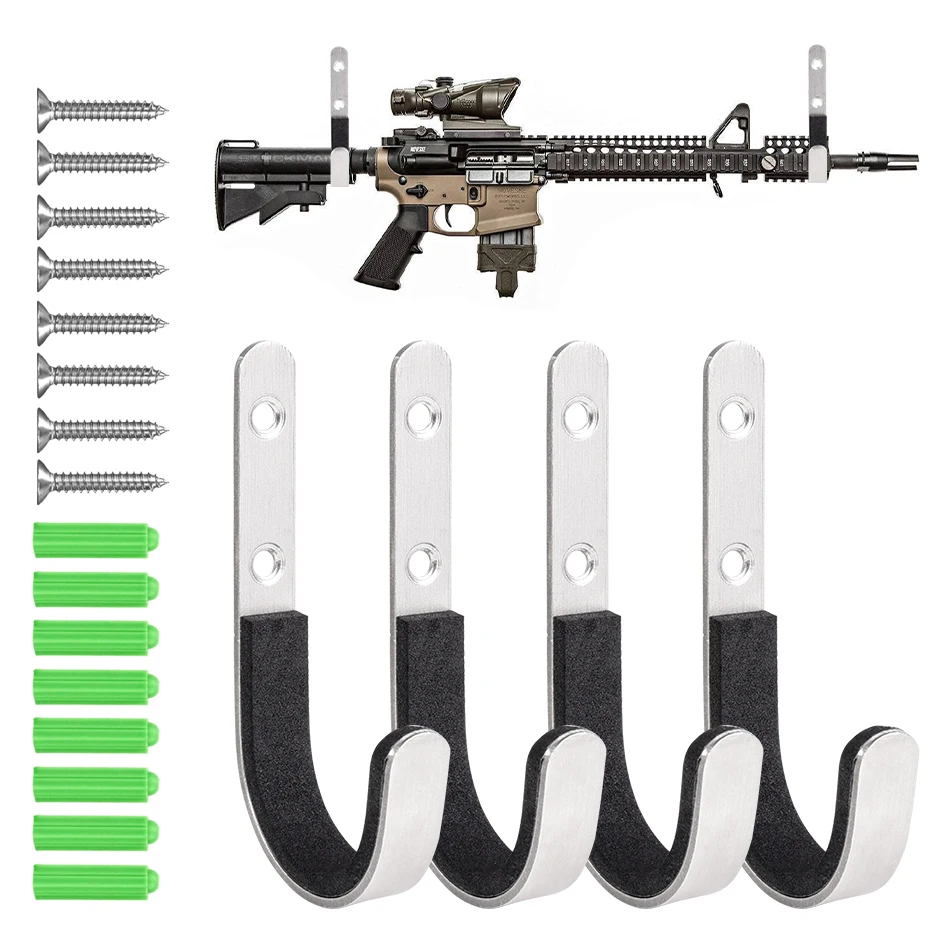 Gancho de pared de acero inoxidable de alta resistencia, gancho para colgar fusiles, adecuado para cualquier rifle/arco, con protección de cojín suave, 2/4 unidades