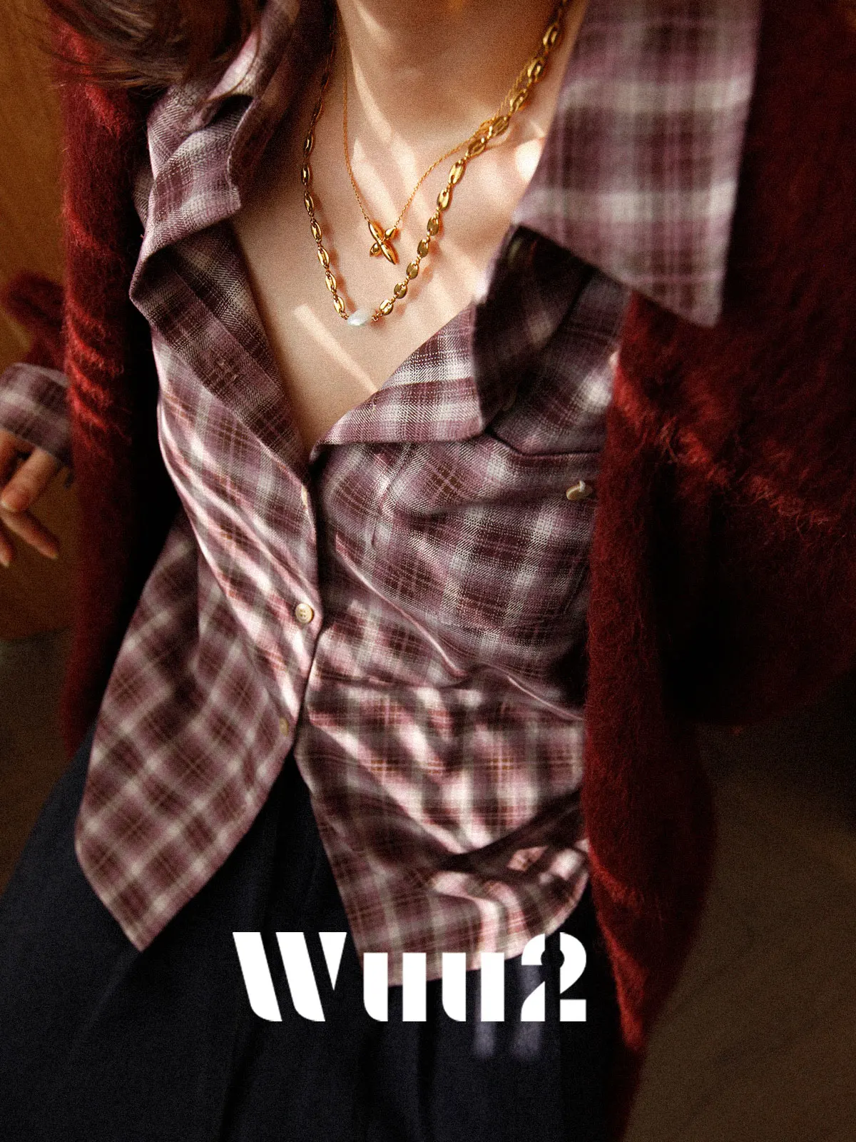 

Wuu2 Pernik Plaid Flannel irt Женская внутренняя одежда Многослойный топ Свободный повседневный ленивый рукав Красный и белый Cheered Vintage irt