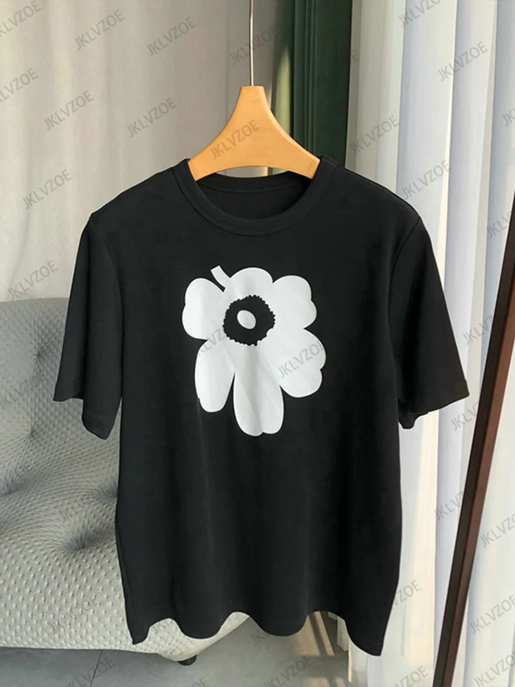 New Summer Women Pure Cotton T Shirts A Flower Printed T-Shirt Graphic Unisex Brand Clothes High Quality Fashion Casual Tops