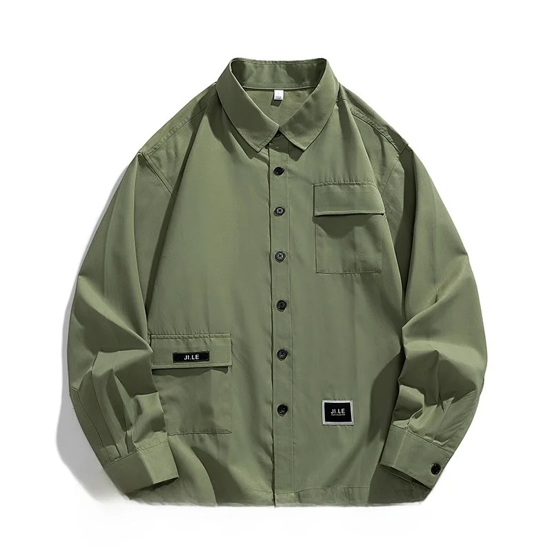 

Retro Japanese Workwear irt Men's Spring Autumn Loose Versatile Casual Haome Trendy Youth Outerwear Long Sve Cotton P...