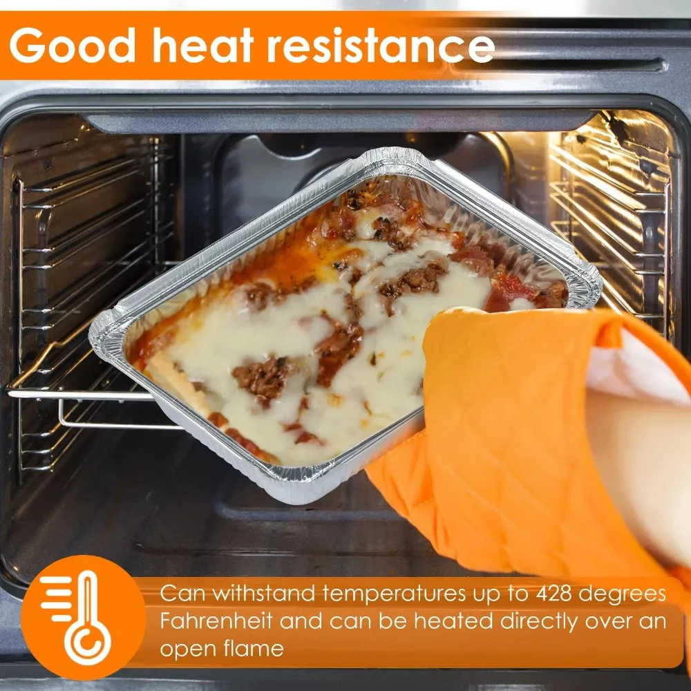10PCS New With Lids Aluminum Foil Trays Square Non-Stick BBQ Bowl Cooking Kitchen Tool Disposable Baking Pans Takeaway