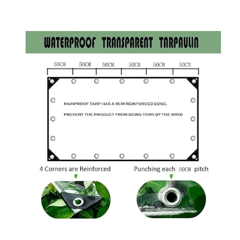 Thickened PVC Transparent Tarpaulin Waterproof Windproof Canopy for Terrace Snow Prevention