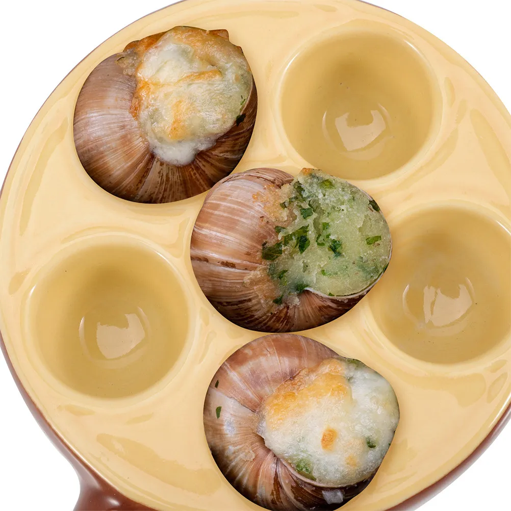 

2Pcs Ceramic Escargot Plate 6-Hole Snail Dish Porcelain Baking Pan for Oven Microwave Freezer Safe Seafood Serving
