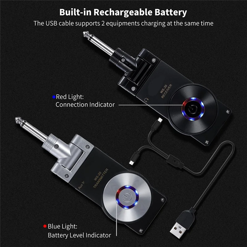 ELEC-2.4G جهاز استقبال الارسال اللاسلكي للجيتار قابل لإعادة الشحن 180 قابل للدوران
