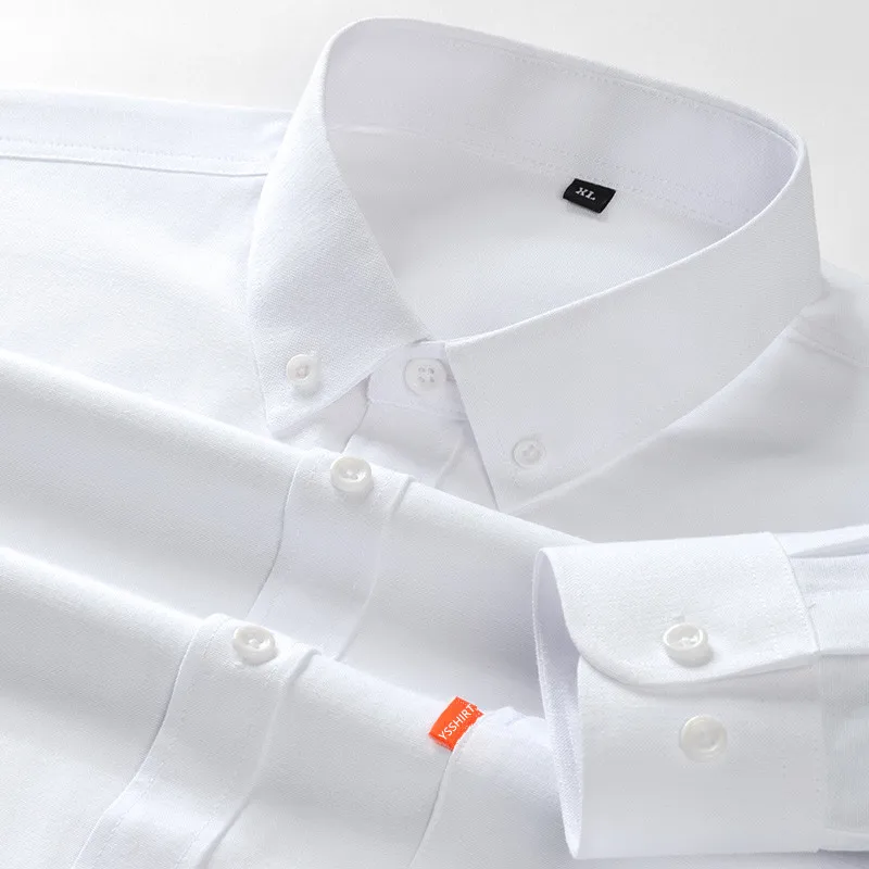 Men's 100% Cotton Shirt Long Sleeve Oxford Fabric Spring Autumn Causal Business Solid Color Dress Shirts Social White Man Clothe