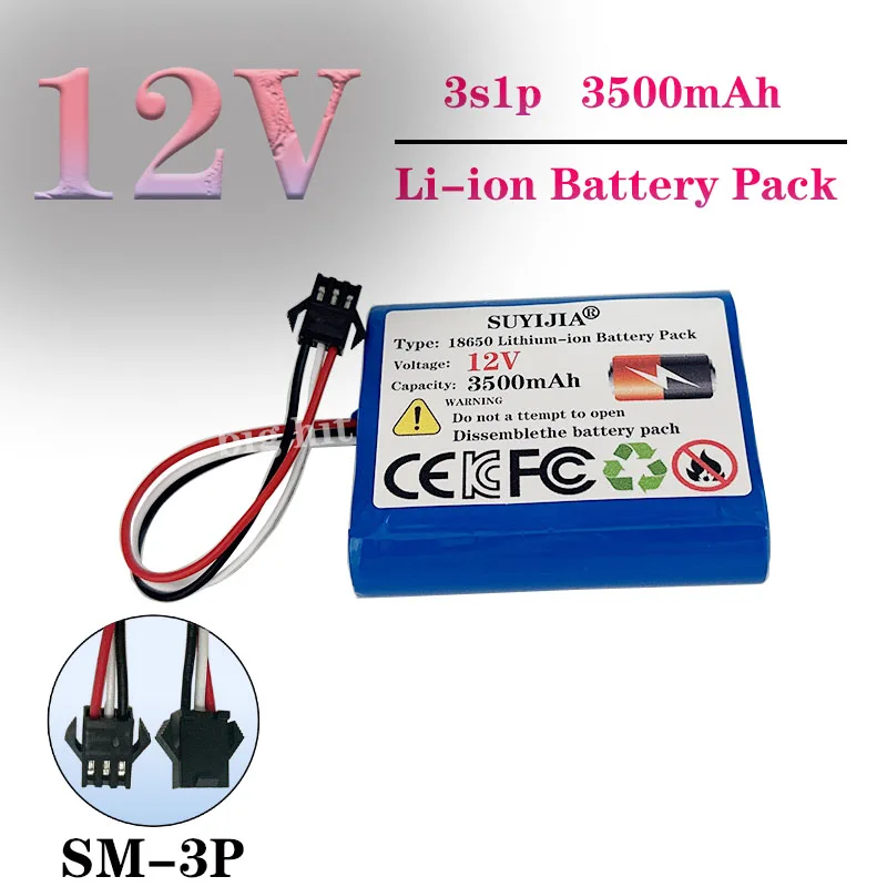 New 18650 3S1P 12V 3500mAh Lithium Ion Battery SM-3P for Monitor Ups CCTV Camera Battery