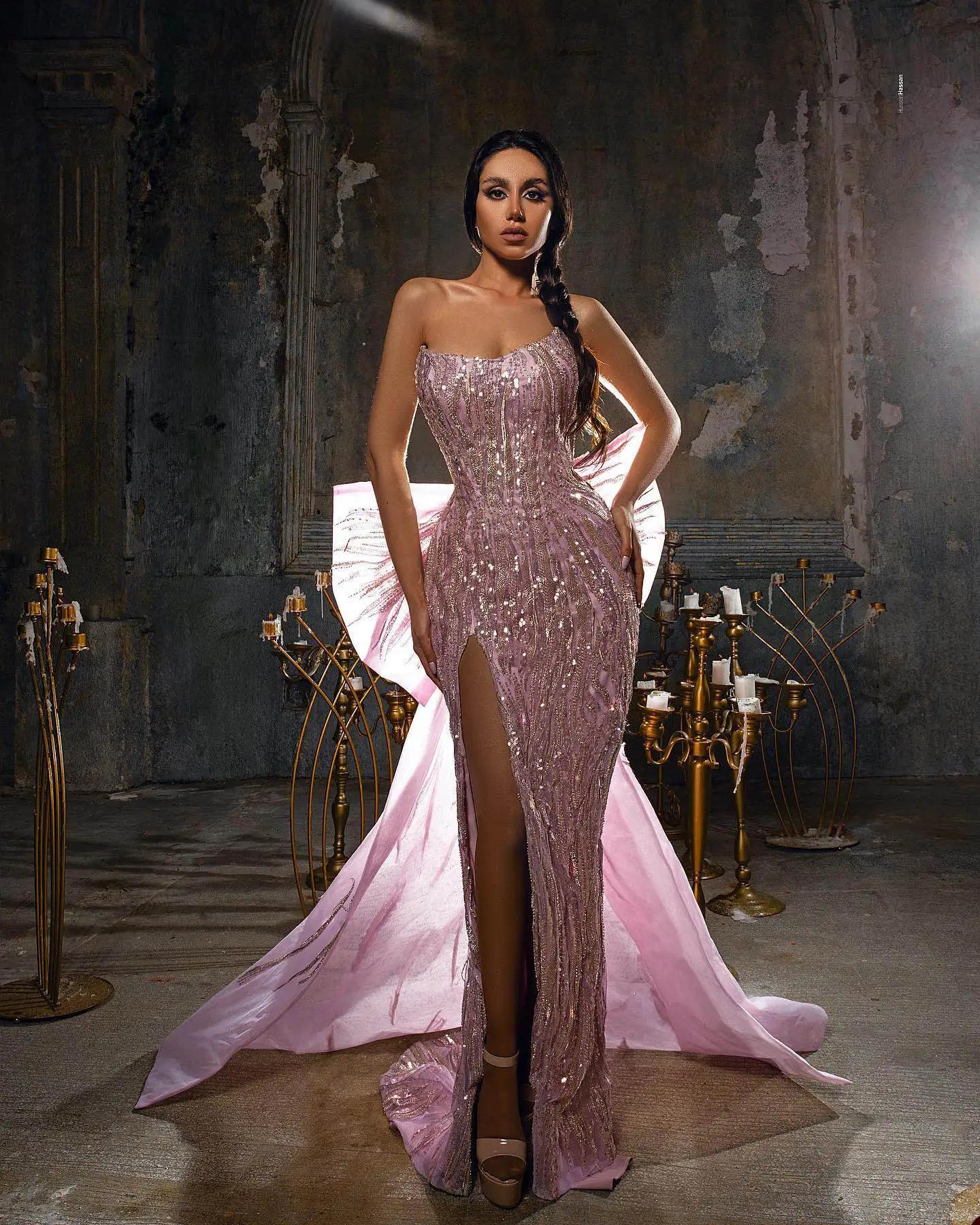 Elegant Evening Dresses Mermaid  Split Side Strapless Beading Sleeveles Prom Gown Party Dress Vestido De Noite Custom Made