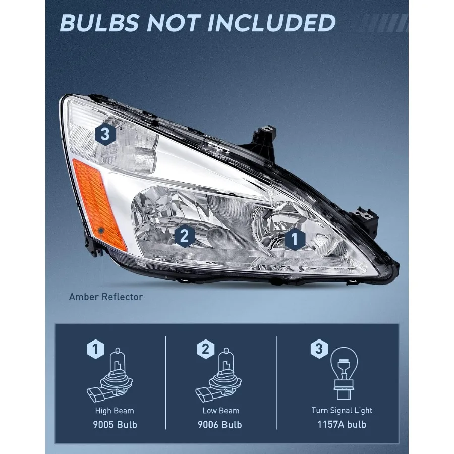 مجموعة المصابيح الأمامية للمصابيح الأمامية البديلة لـ 20032007 Accord مع مبيت من الكروم وعاكس كهرماني مثالي للقيادة الليلية و #2