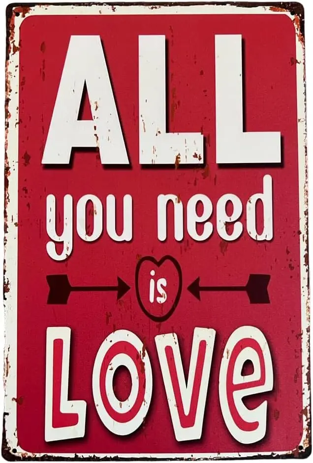 Все, что вам нужно, это любовь, металлический жестяной знак, настенный кофейный декор, винтажный знак 8x12 дюймов