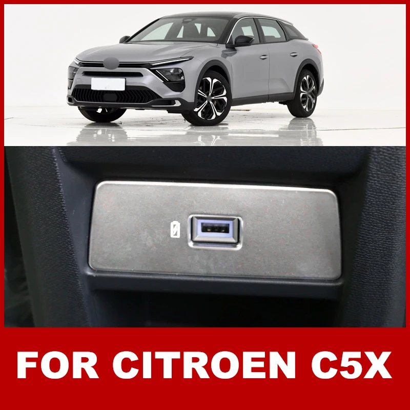 For Citroen C5X 2021 2022 2023 Interior Accessories Rear USB Covers Trim Frame Car Decoration Stainless Steel
