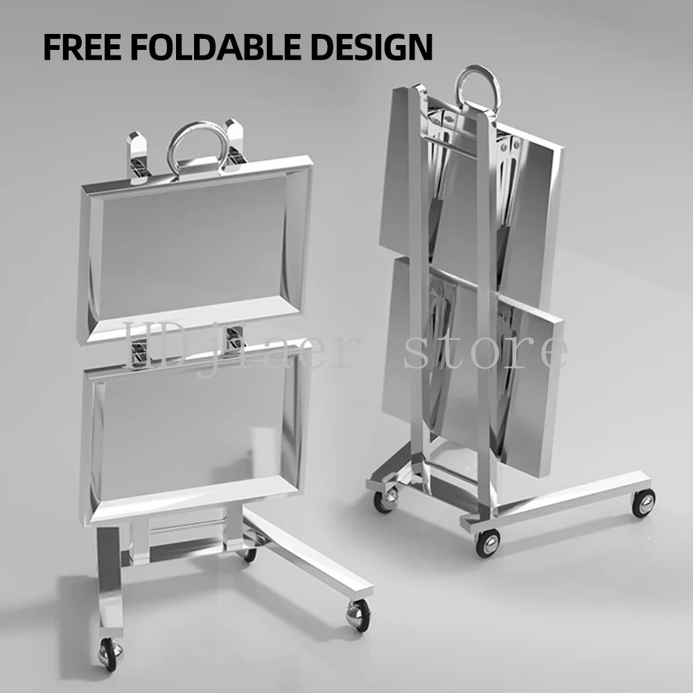الفولاذ المقاوم للصدأ عربة أدوات قابلة للطي صالون تجميل/صالون حلاقة عربة تخزين منضدة سوبر ماركت 2-tier عربة أدوات