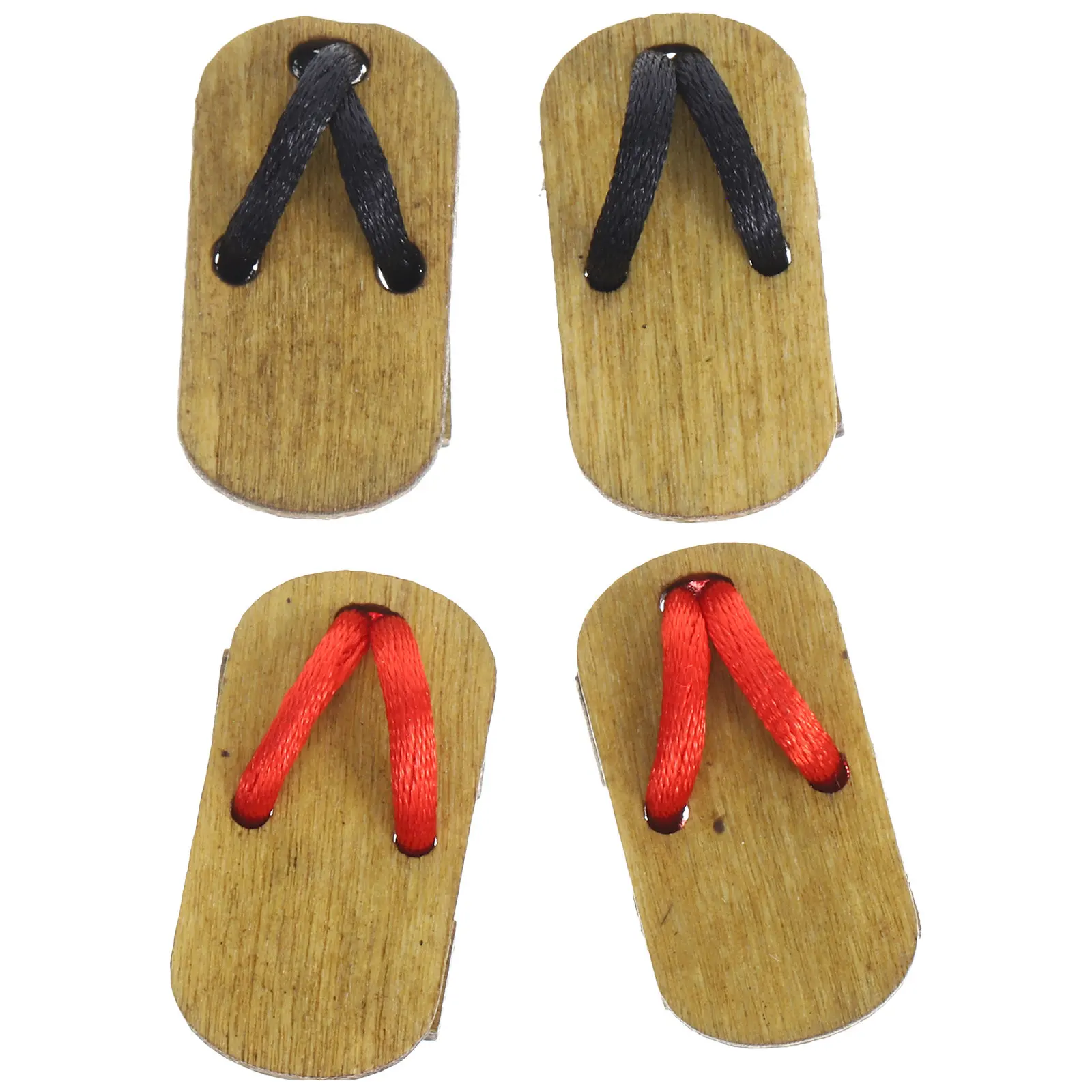 2Pairs Mini Wooden Clogs Miniature Japanese Sandals Mini House Decor Micro Landscape Accessories Handmade Clog Ornament DIY