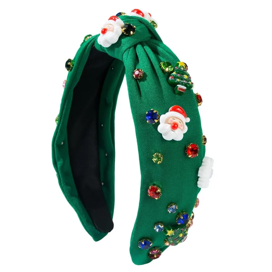 عقال عيد الميلاد للنساء معقود عقال مرصع بالجواهر شجرة عيد الميلاد سانتا كلوز ومرصع بالجواهر معقود واسعة عطلة الشعر اكسسوارات #1