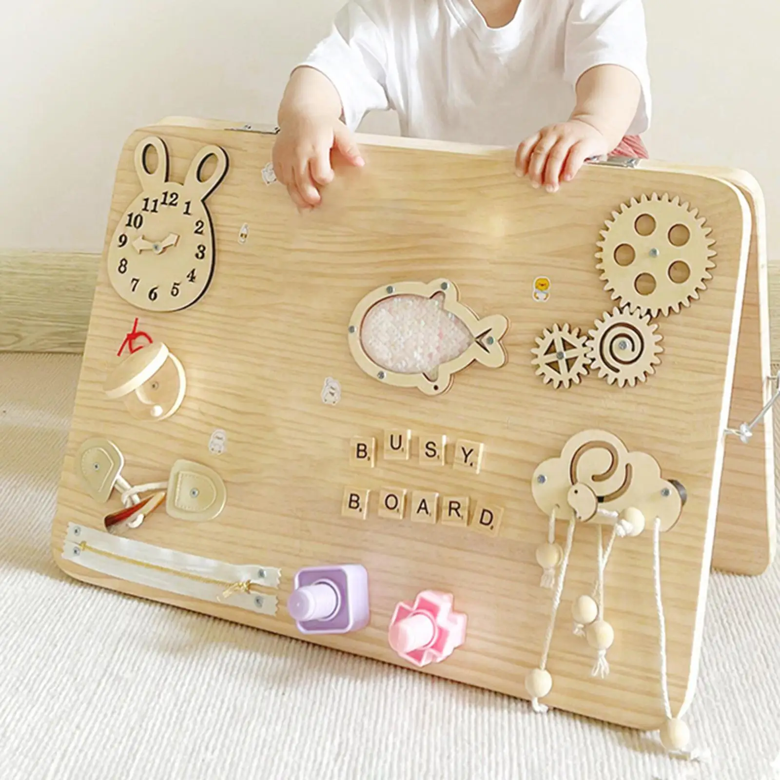 

Wooden Montessori Busy Board Material Preschool Sensory Puzzle Game for Kids Educational Party Gift