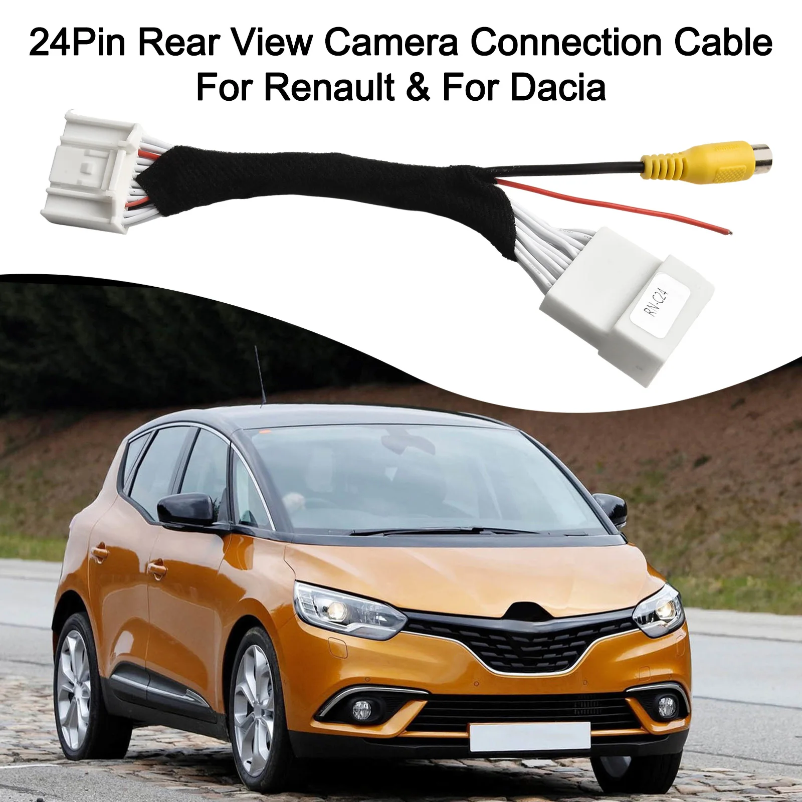 24 Pin Adapter For For Connecting Aftermarket Backup Camera to OEM Screen in For Dacia 4 and For Renault Vivaro 2014 Models