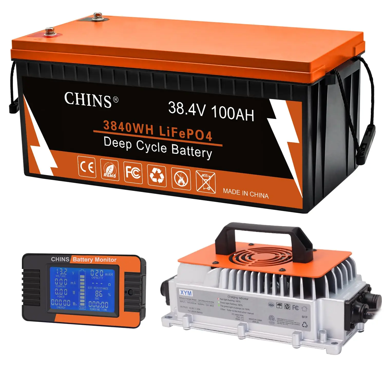 

36V Lithium Golf Cart Battery, 36 Volt 100Ah LiFePO4 Battery, Built-in Bluetooth 200A BMS, Includes 36V 25A, Customized