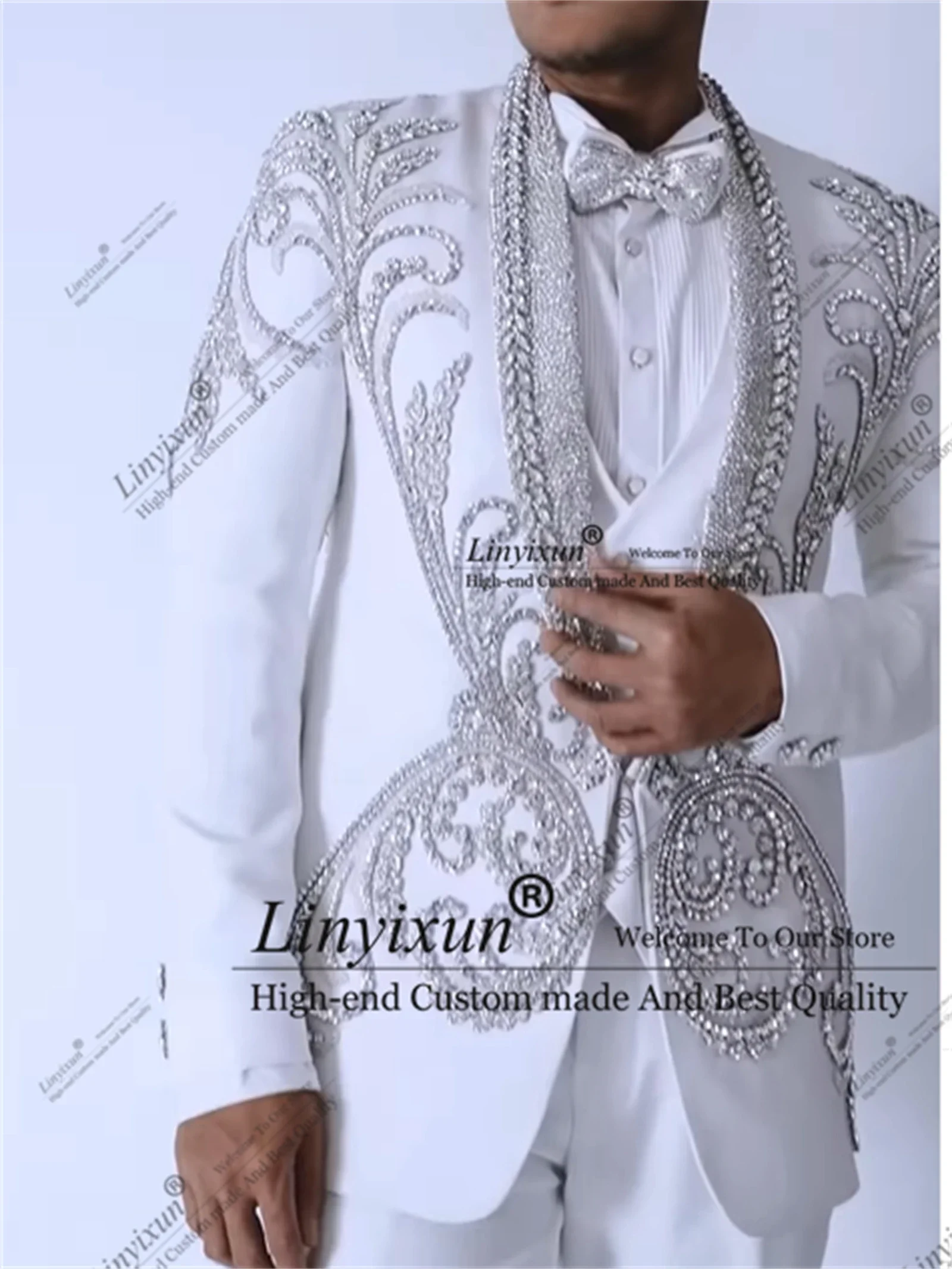 

Luxury Latest Design Gem Beaded Men Suit For Wedding 3 Pieces Male Prom Blazer Customized Groom Tuxedo Slim trajes para hombre