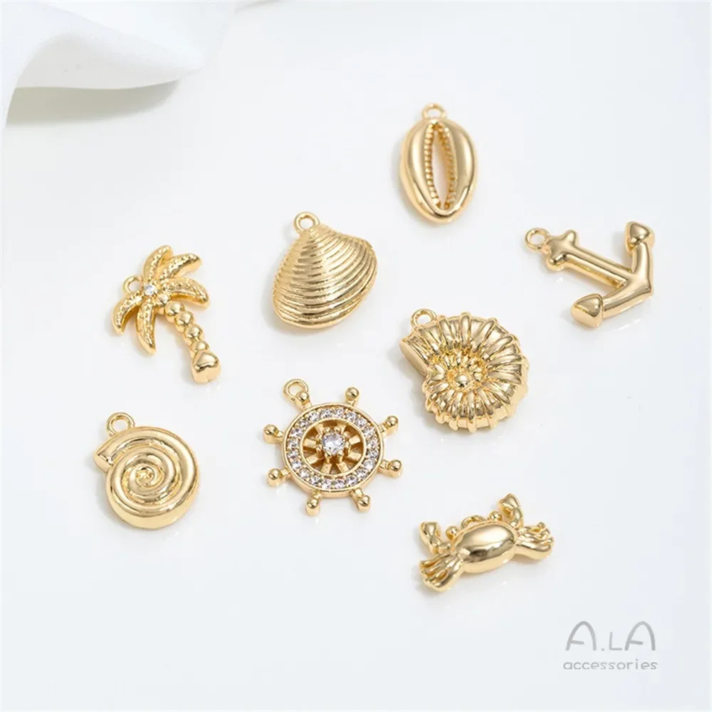 14k banhado a ouro série vida marinha pingente golfinho estrela do mar concha baleia pingente diy jóias acessórios