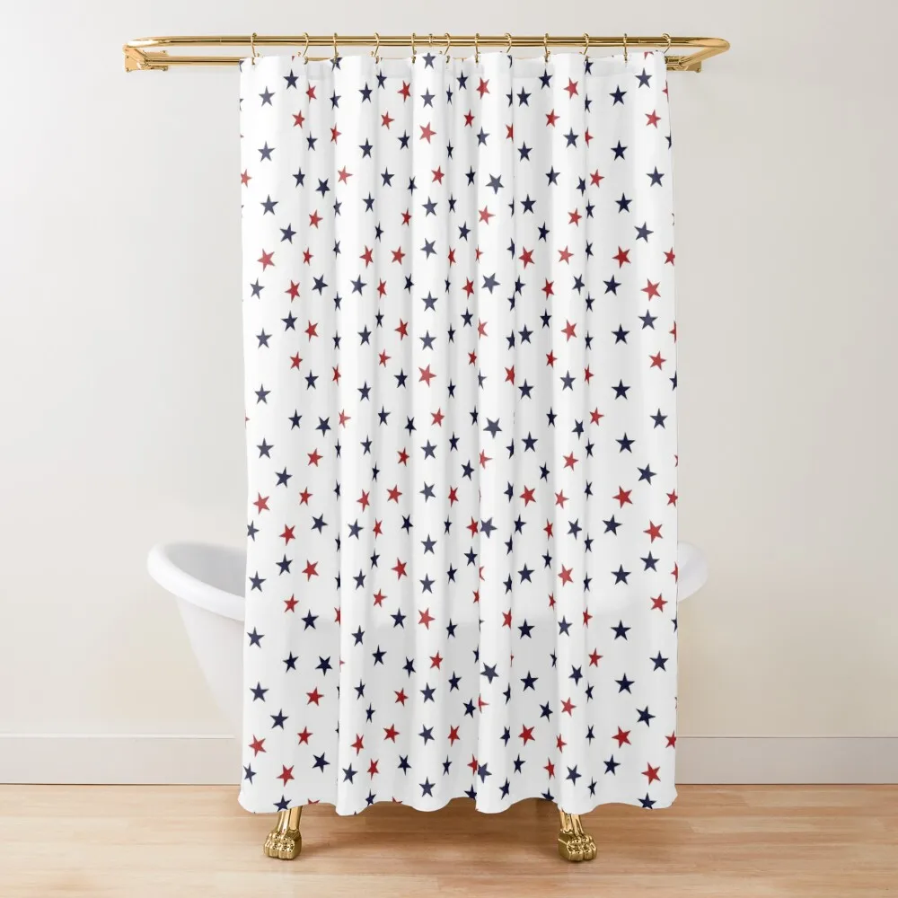 

4th of July Independance Day Red, White, Blue Star Random Pattern Print Shower Curtain Bathroom Fabric Curtain