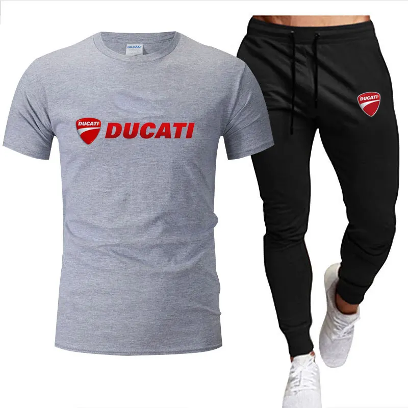 Ducati motorcycle print summer men's short-sleeved T-shirt + casual sport pants motorcycle enthusiast set view 3