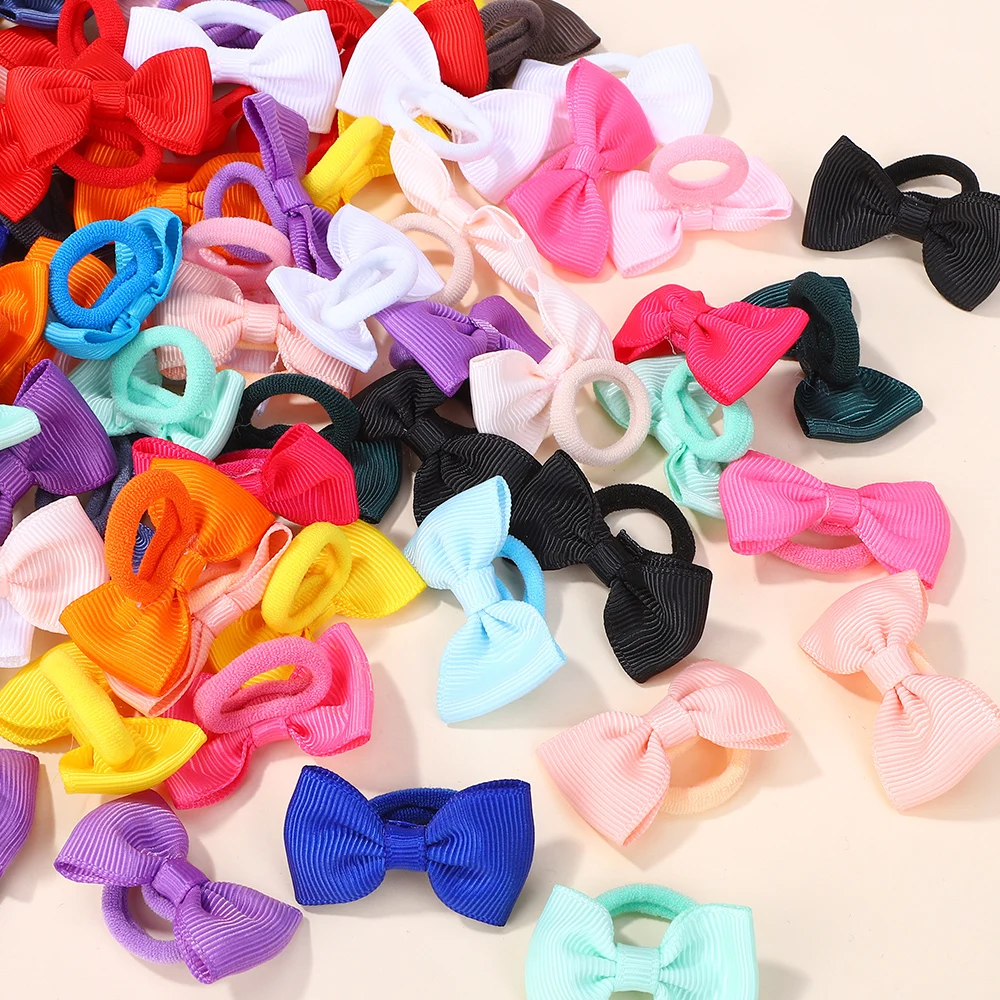 

60Pcs/lot Mini Bows Elastic Hair Bands for Girls Rubber Band Random Color Hair Rope Ponytail Headwear Girls Hair Accessories